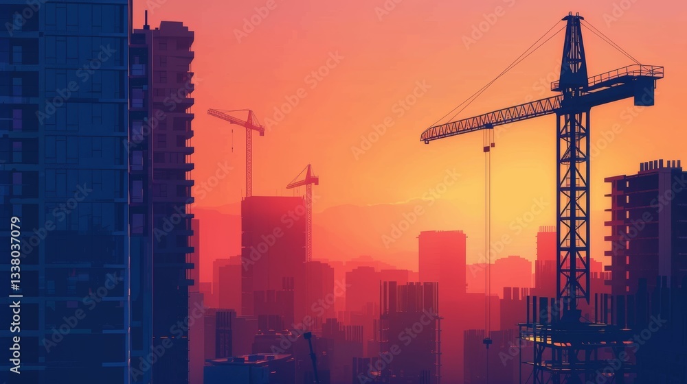 A city skyline with a crane in the background A city skyline with a crane in the background