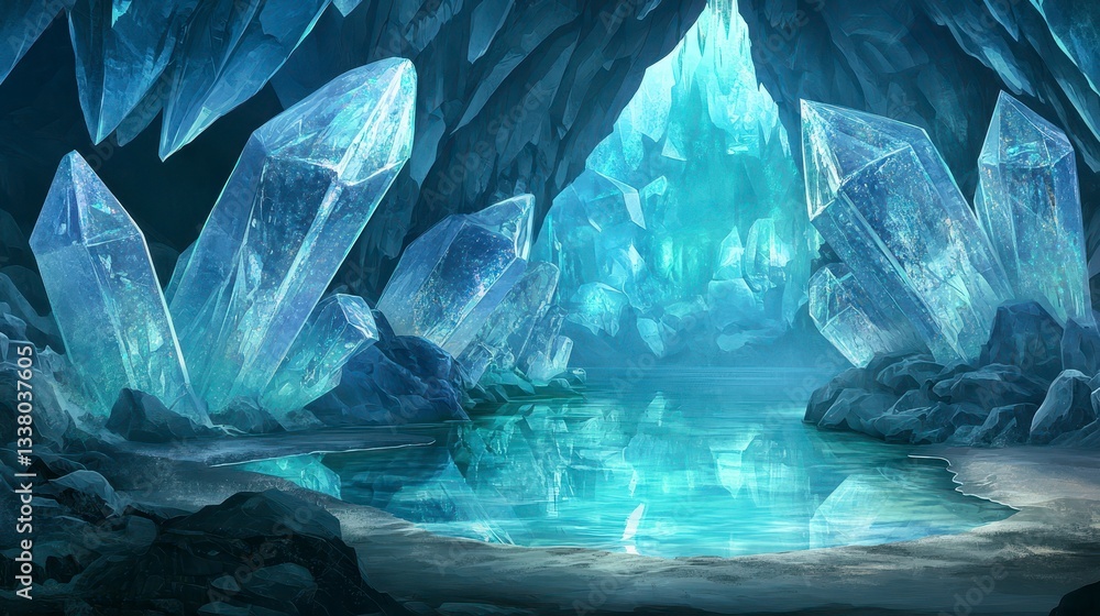 Fototapeta premium Enchanting Crystal Cave with Serene Water Reflections