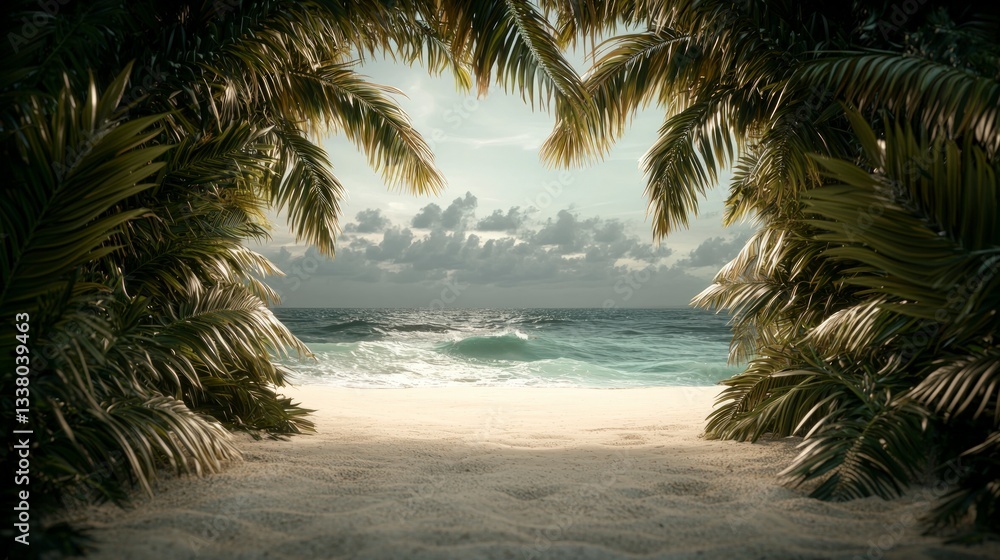 Fototapeta premium Tropical Beach Paradise Palm Trees Ocean White Sand