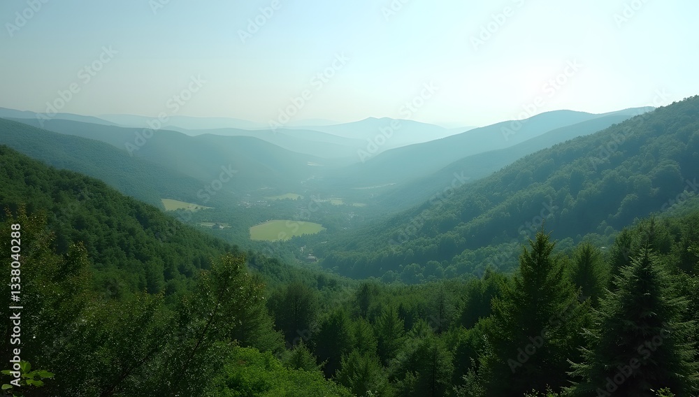 Rolling Hills and Forested Mountains with Clear Blue Sky in Summer Rolling Hills and Forested Mountains with Clear Blue Sky in Summer