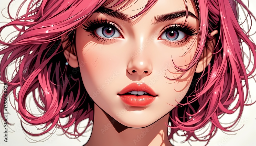 Obraz premium a beautiful woman with pink hair. Generative AI
