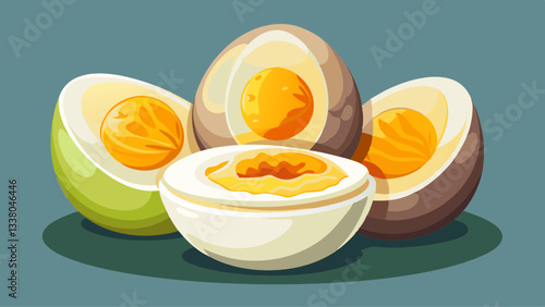 Boiled eggs halved and presented on a fresh transparent background for a clean and simple look, boiled egg and fresh isolated on transparent
