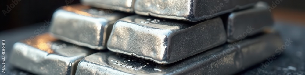 Pyramid of stacked silver bullion bars, close-up , concept, detail Pyramid of stacked silver bullion bars, close-up , concept, detail