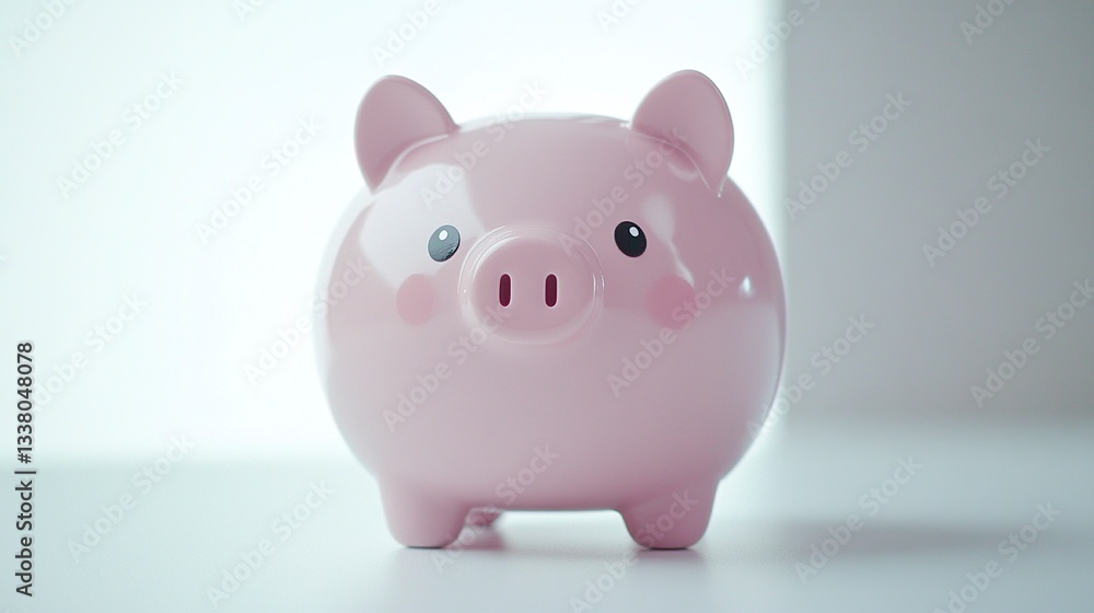 A playful piggy bank stands confidently, its soft pink color contrasting with the bright white background, representing financial growth and smart saving A playful piggy bank stands confidently, its soft pink color contrasting with the bright white background, representing financial growth and smart saving