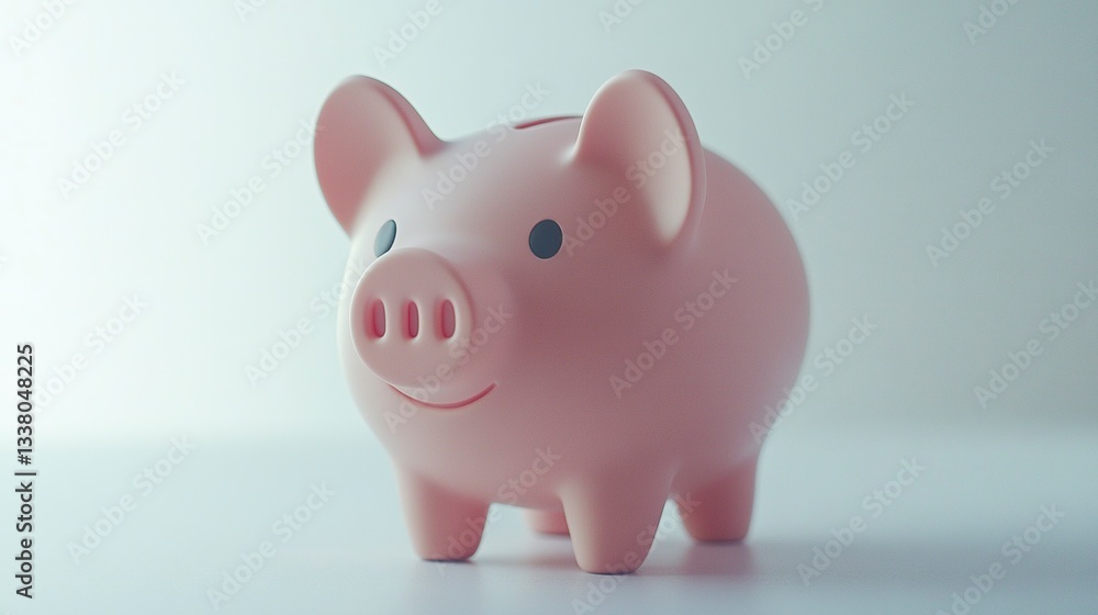 A playful piggy bank stands confidently, its soft pink color contrasting with the bright white background, representing financial growth and smart saving A playful piggy bank stands confidently, its soft pink color contrasting with the bright white background, representing financial growth and smart saving