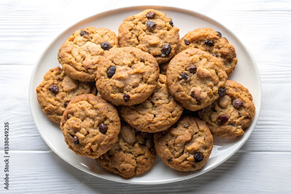 Homemade chocolate chip cookies on a plate, freshly baked and delicious Homemade chocolate chip cookies on a plate, freshly baked and delicious