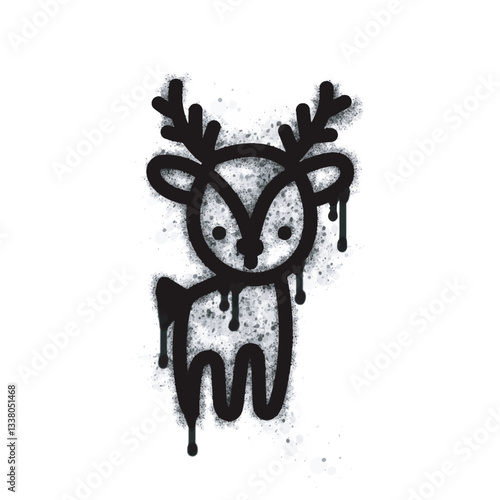 Deer spray icon isolated on white background. Deer graffiti icon sprayed in black on white background. Vector illustration.