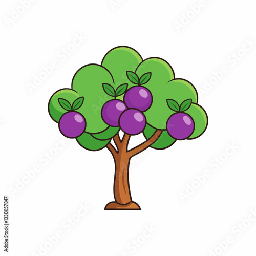 vector illustration of a plum tree with plum