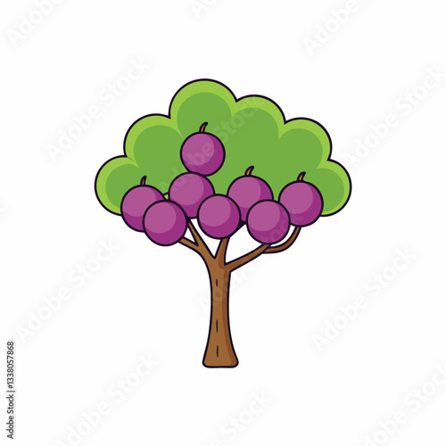 vector illustration of a plum tree with plum