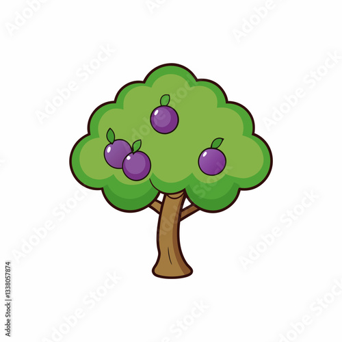 vector illustration of a plum tree with plum