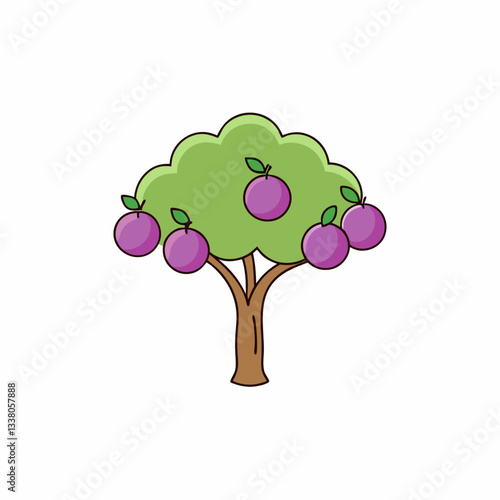 vector illustration of a plum tree with plum
