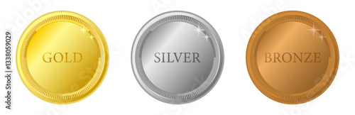 金メダル、銀メダル、銅メダルのイラストセット