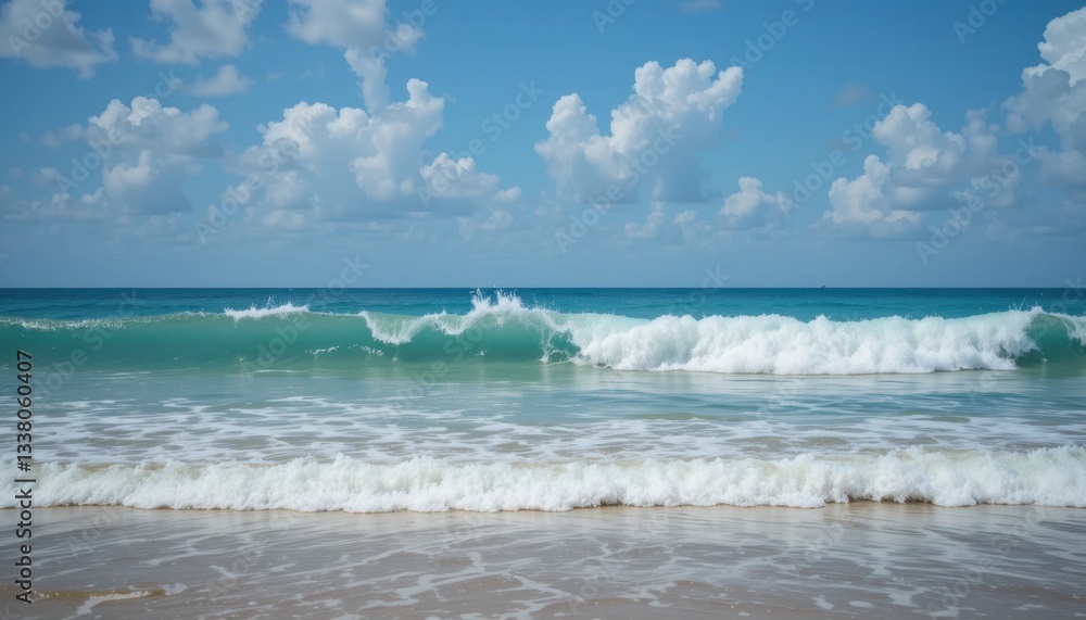 Waves crashing on sandy beach tropical paradise nature scene coastal environment serene viewpoint summer vibes Waves crashing on sandy beach tropical paradise nature scene coastal environment serene viewpoint summer vibes