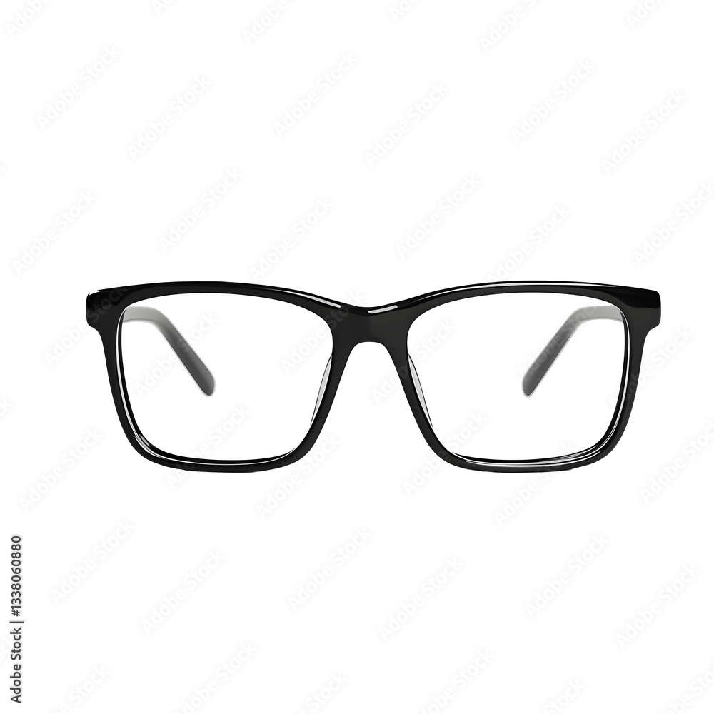Black Rectangular Eyeglasses with Clear Lenses on White Background Black Rectangular Eyeglasses with Clear Lenses on White Background