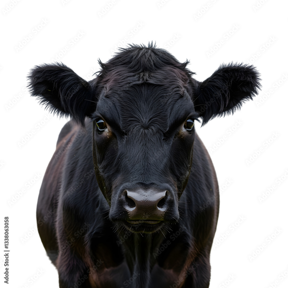 Headshot of an angus cow with expressive eyes and soft fur texture isolated on a transparent background Headshot of an angus cow with expressive eyes and soft fur texture isolated on a transparent background