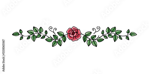 Green vine floral divider with red roses