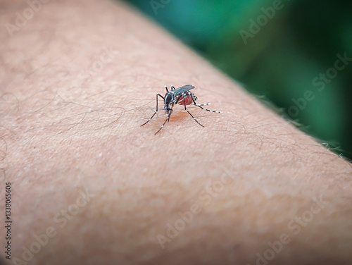 Dengue mosquitoes suck blood from the skin so that their stomachs are full of blood