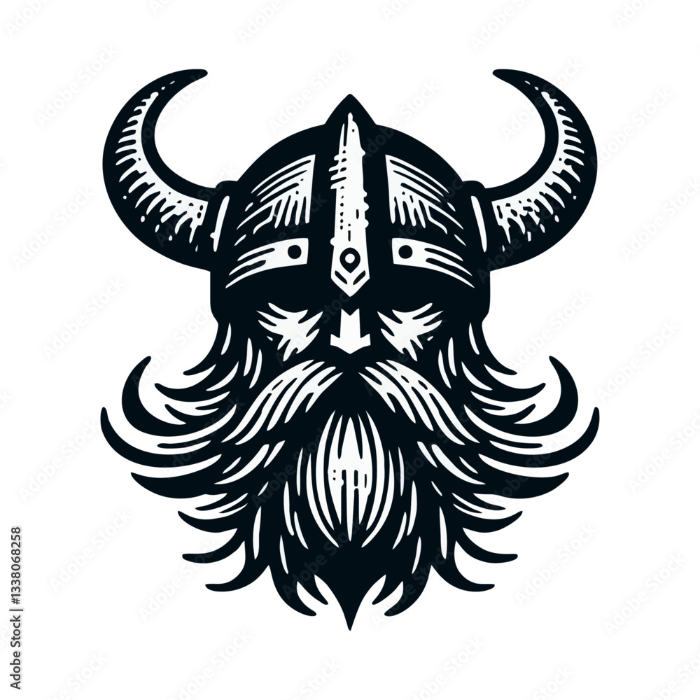 Fototapeta premium Viking head Engrave vector logo icon design illustration