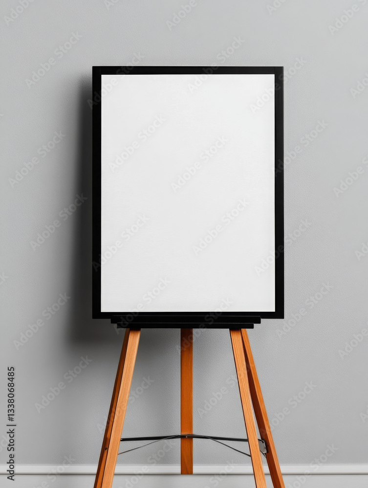 blank frame wooden easel against gray wall, perfect for showcasing art or graphy blank frame wooden easel against gray wall, perfect for showcasing art or graphy