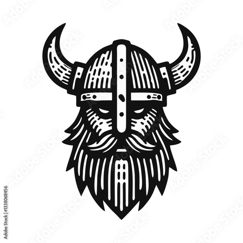 Viking head Engrave vector logo icon design illustration