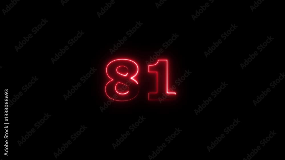 neon text 81 number countdown icon background 4k animation .Neon number 81 with alpha channel, neon numbers, Bright neon glowing number 81, Energy Neon red Number 81 Animation neon text 81 number countdown icon background 4k animation .Neon number 81 with alpha channel, neon numbers, Bright neon glowing number 81, Energy Neon red Number 81 Animation
