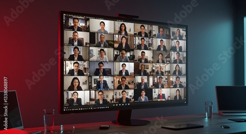 Large group video conference meeting online business team collaboration web call work people screen