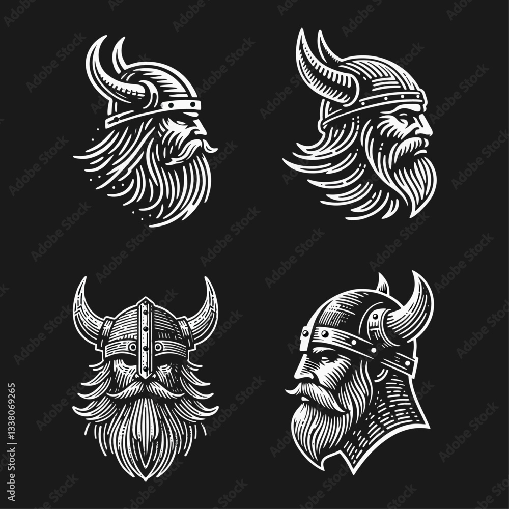 Obraz premium Viking head Engrave vector logo icon design illustration