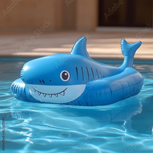 Adorable Blue Shark Inflatable Pool Float in a Sparkling Pool