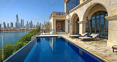 Luxury Waterfront Villa with Infinity Pool and Dubai Skyline View
