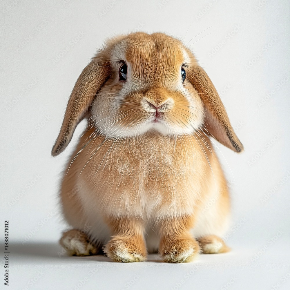 A small brown rabbit sitting still, sharp focus on fur details, soft studio lighting, eye-level shot, crisp white background. A small brown rabbit sitting still, sharp focus on fur details, soft studio lighting, eye-level shot, crisp white background.