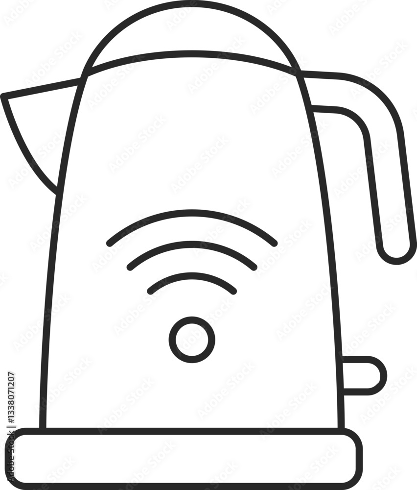 Fototapeta premium Smart electric kettle line icon with wireless, IoT kitchen automation, and precision temperature control, vector.
