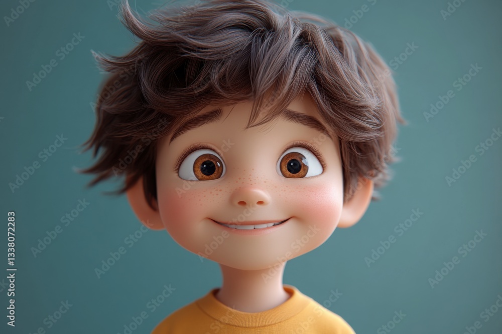 Portrait happy boy on solid background, funny facial expression, 3d style cartoon character Portrait happy boy on solid background, funny facial expression, 3d style cartoon character