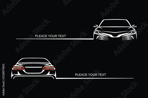 Motor vehicle silhouette emblem. Car dealership brand identity design element in two corners