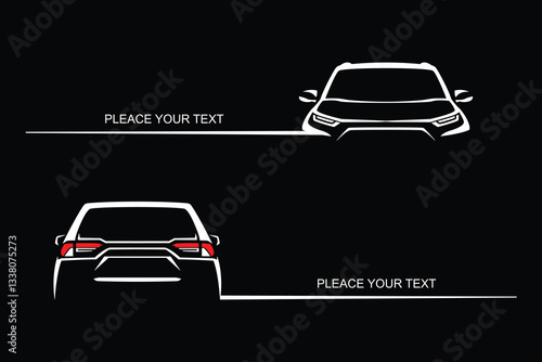 Motor vehicle silhouette emblem. Car dealership brand identity design element in two corners