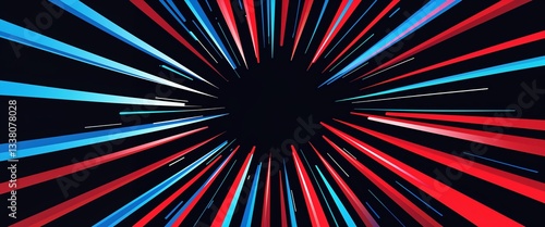 blue to red burst light rays pattern glowing on plain black dark background abstract illustration