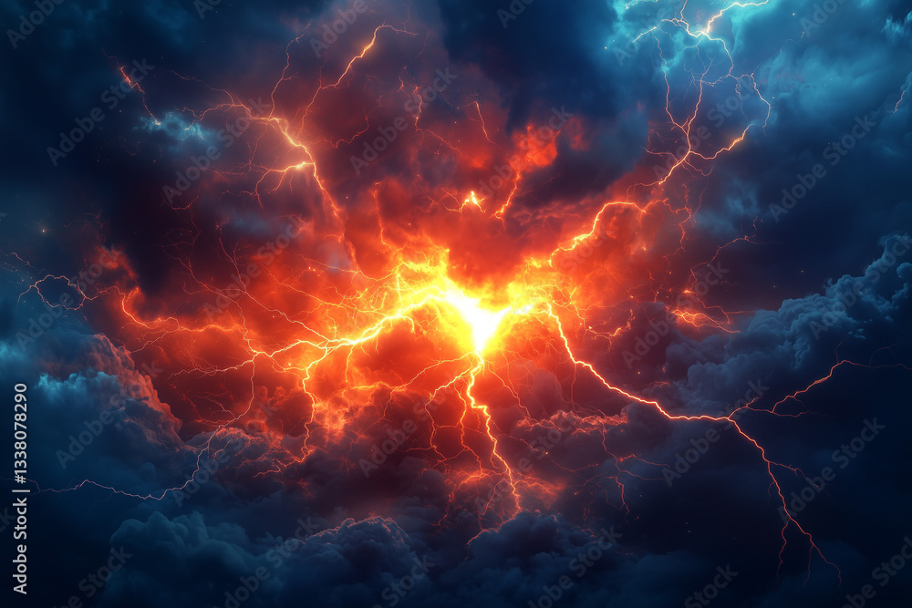 Fiery Thunderstorm Explosion in Dramatic Sky Fiery Thunderstorm Explosion in Dramatic Sky