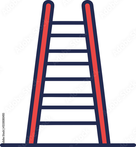 Red and Blue Ladder Vector Illustration, A vector illustration of a simple ladder with red sides and dark blue rungs, designed in a clean and modern style.
