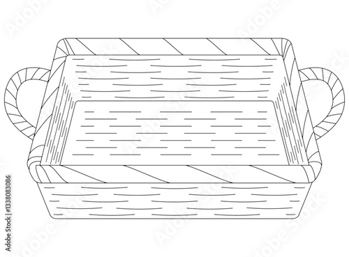 モノクロ線画のバスケットかごのイラスト素材