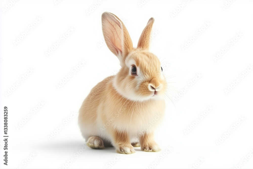 Golden rabbit sitting on a white background, looking forward. Pet photography Golden rabbit sitting on a white background, looking forward. Pet photography