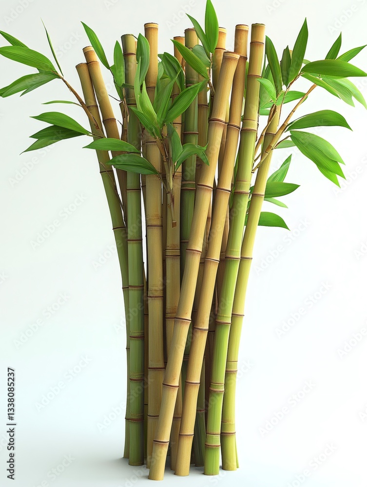 Fototapeta premium Bundle of bamboo stalks growing on white background