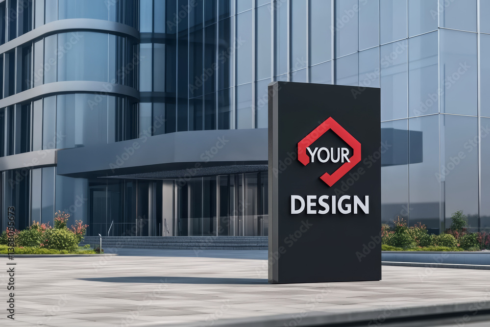 Naklejka premium modern facade sign showcasing sleek design in front of contemporary building, conveying professionalism and creativity