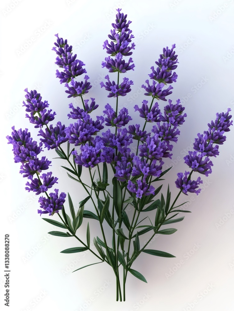 Fototapeta premium Bouquet of lavender flowers blooming on white background