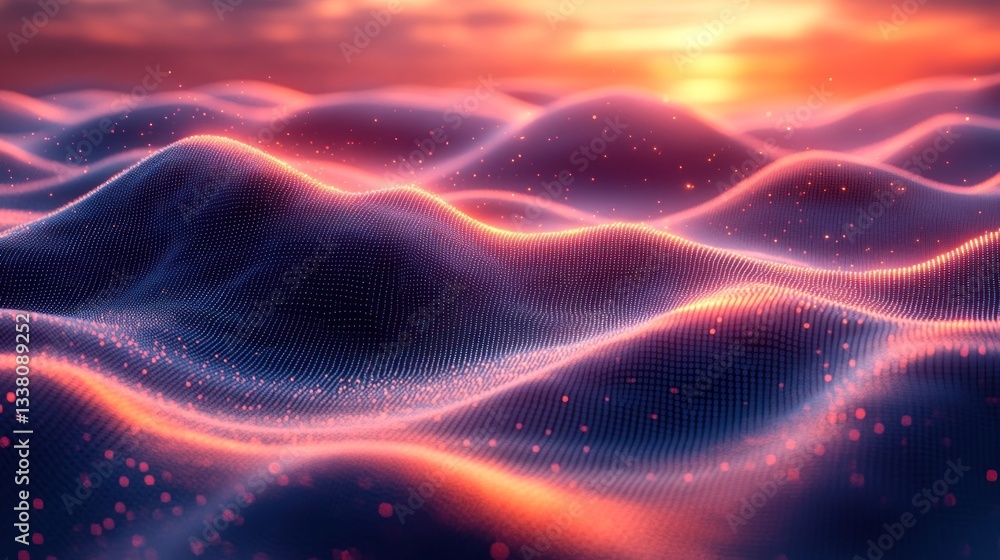 Obraz premium Sunset over Digital Landscape: A Serene Digital Art Piece