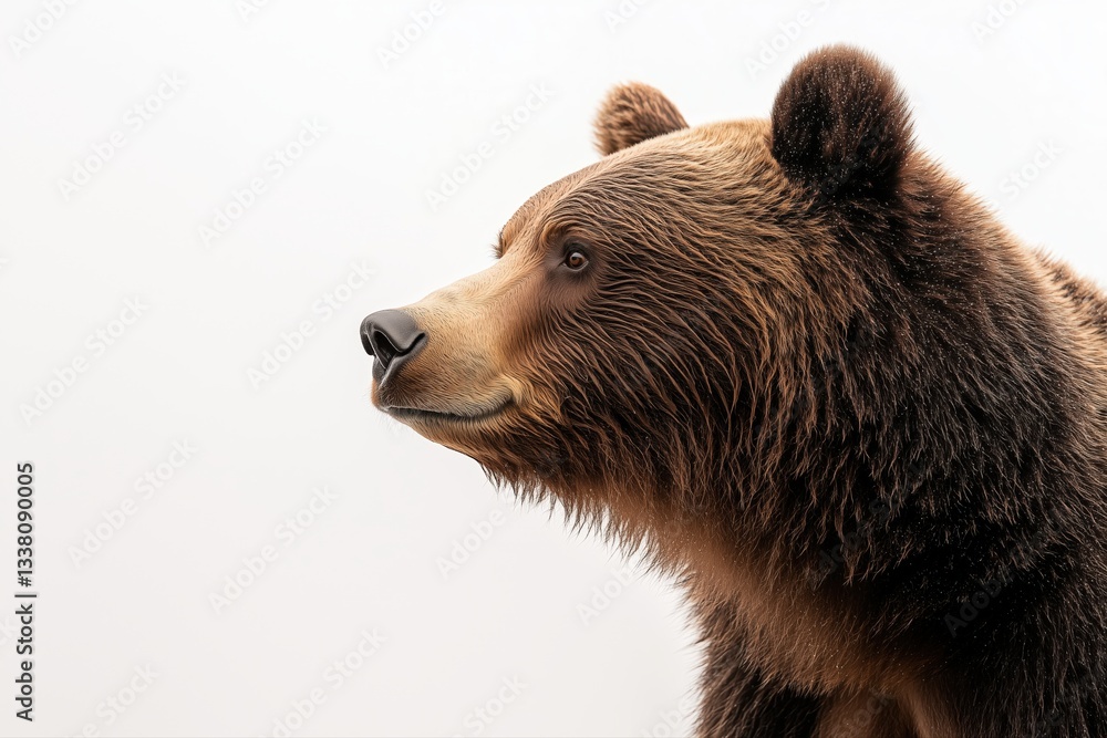 Fototapeta premium Side profile of a brown bear's face with rich fur texture. Wildlife and nature photography