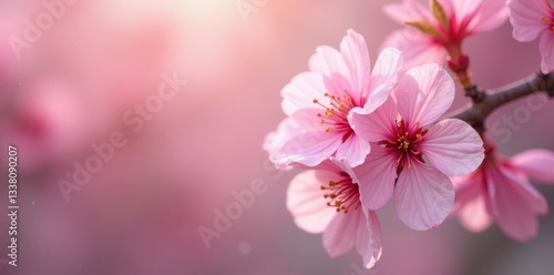 Delicate pink petals drift, soft focus cherry blossoms blur , bokeh, tranquil