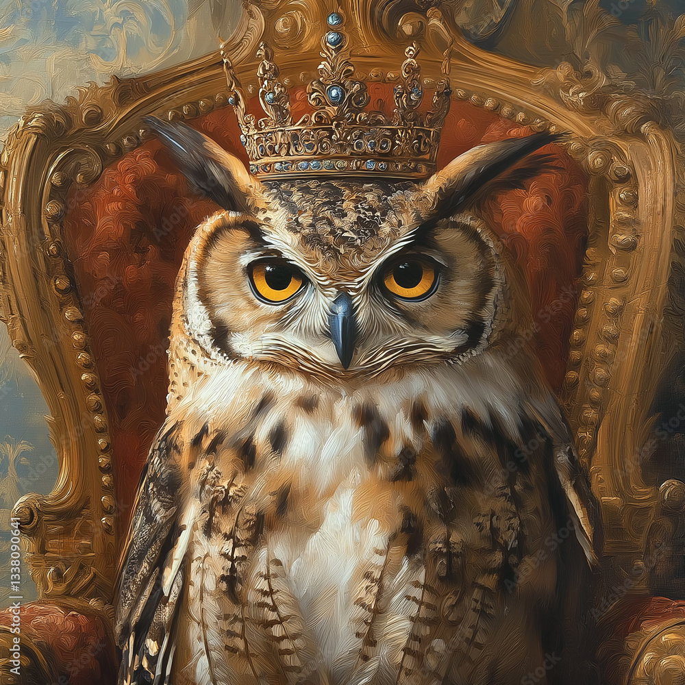 Classical art aristocratic owl oil painting
