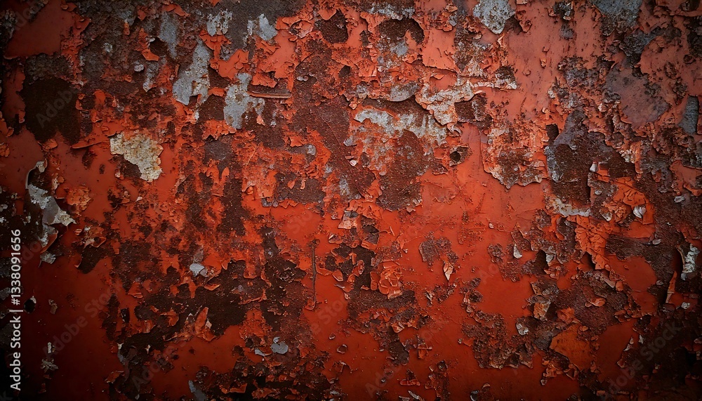 Obraz premium A high-resolution abstract background featuring a rusty, corroded metal plate with intricate paint