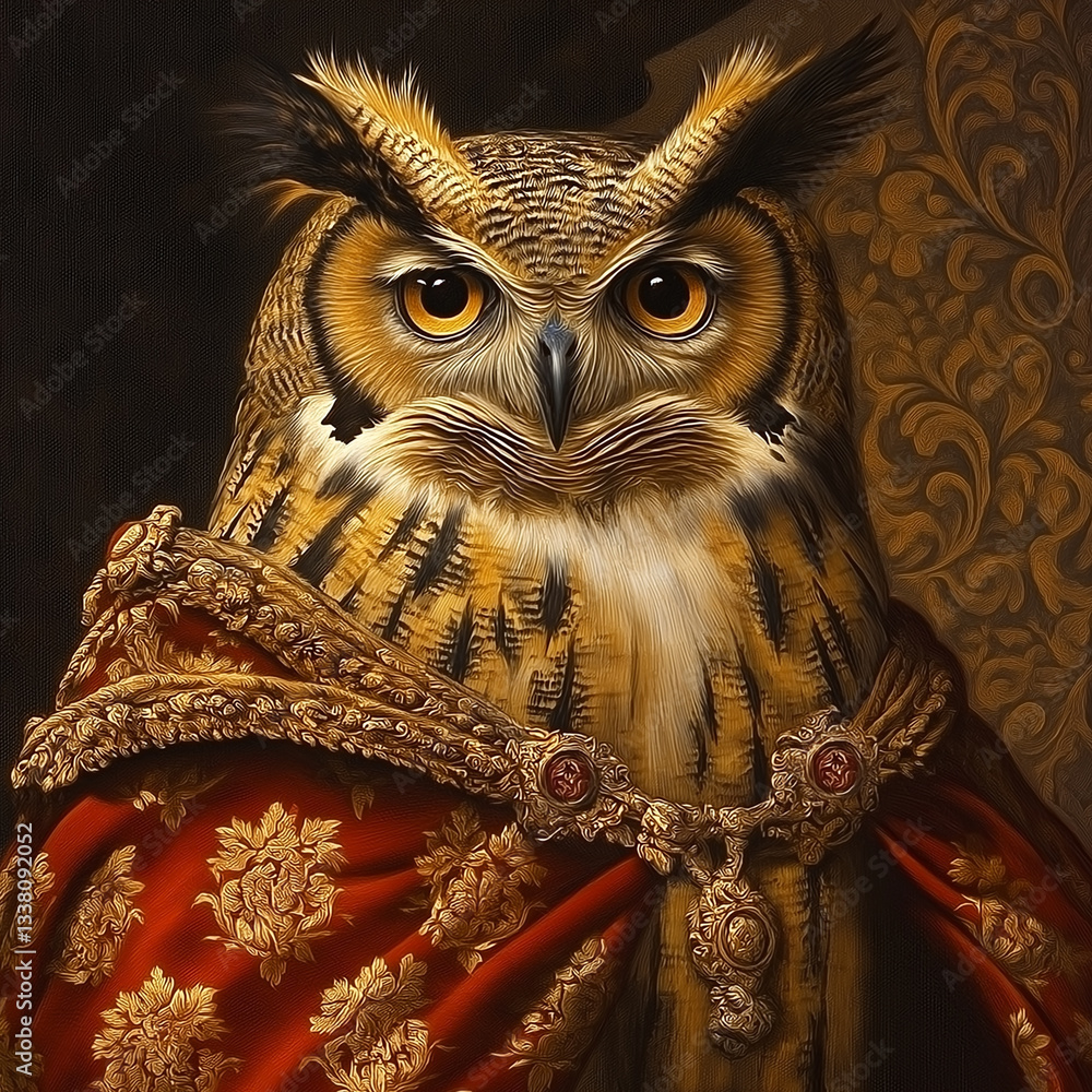 Classical art aristocratic owl oil painting