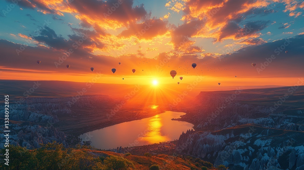Fototapeta premium Majestic Sunrise over Cappadocia's Breathtaking Landscape