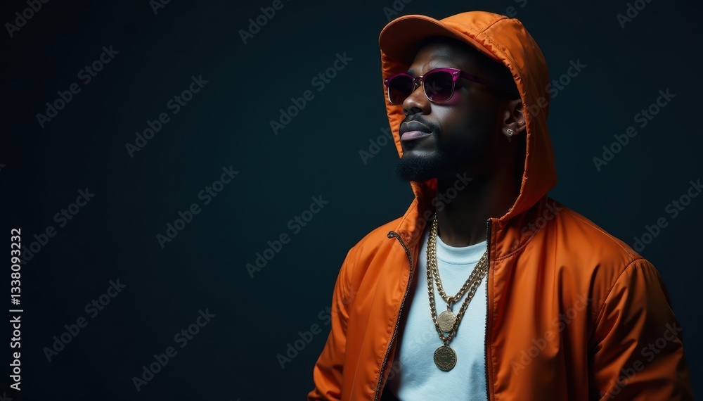 Obraz premium Stylish dove in hip-hop attire, dark background, background, peace